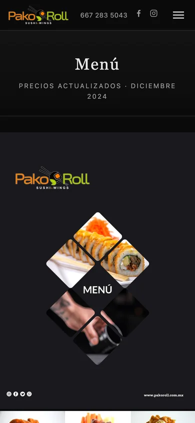 Portada del menú digital con QR de Pako Roll en el celular.